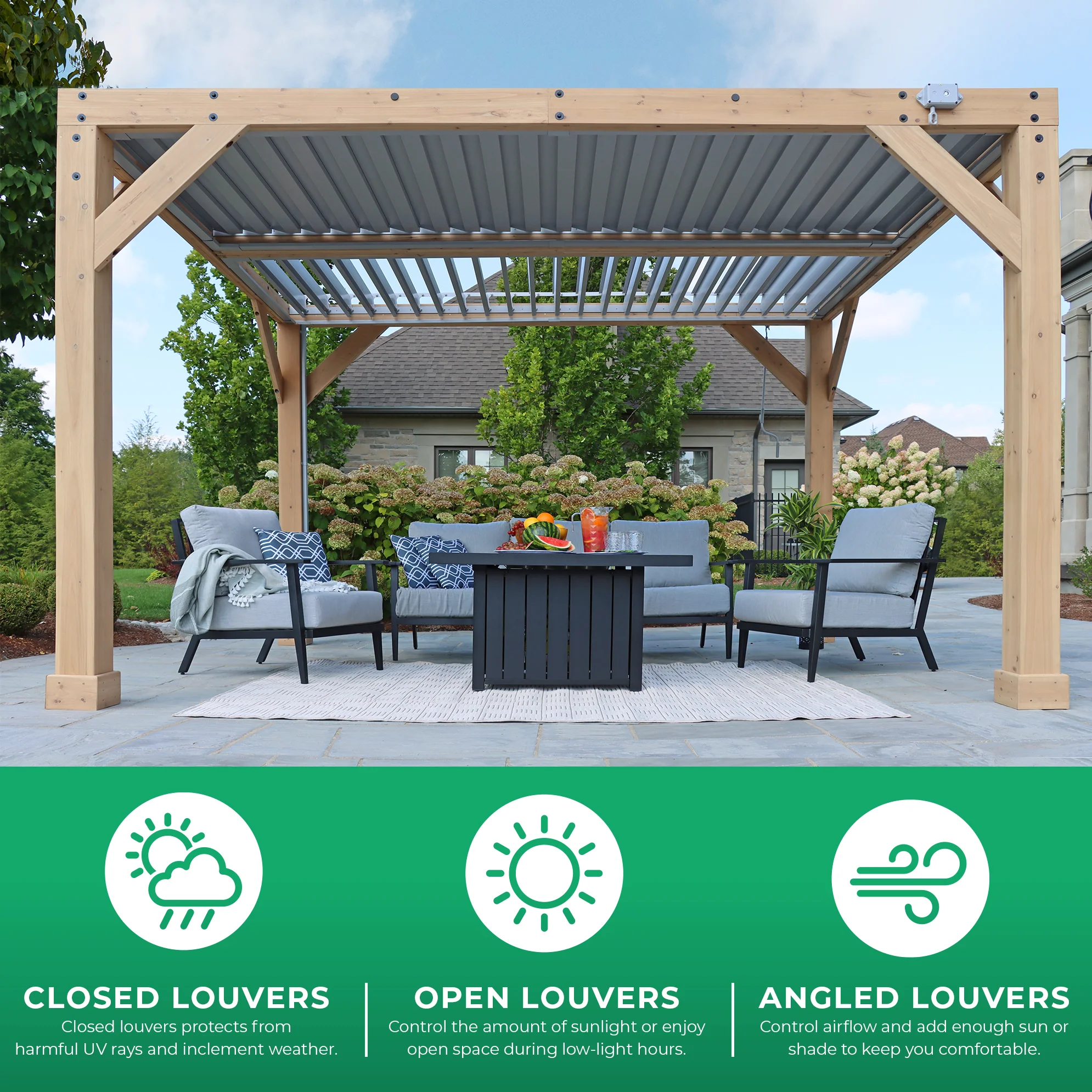 10 x 12 Meridian Wooden Louvered Pergola - Image 8