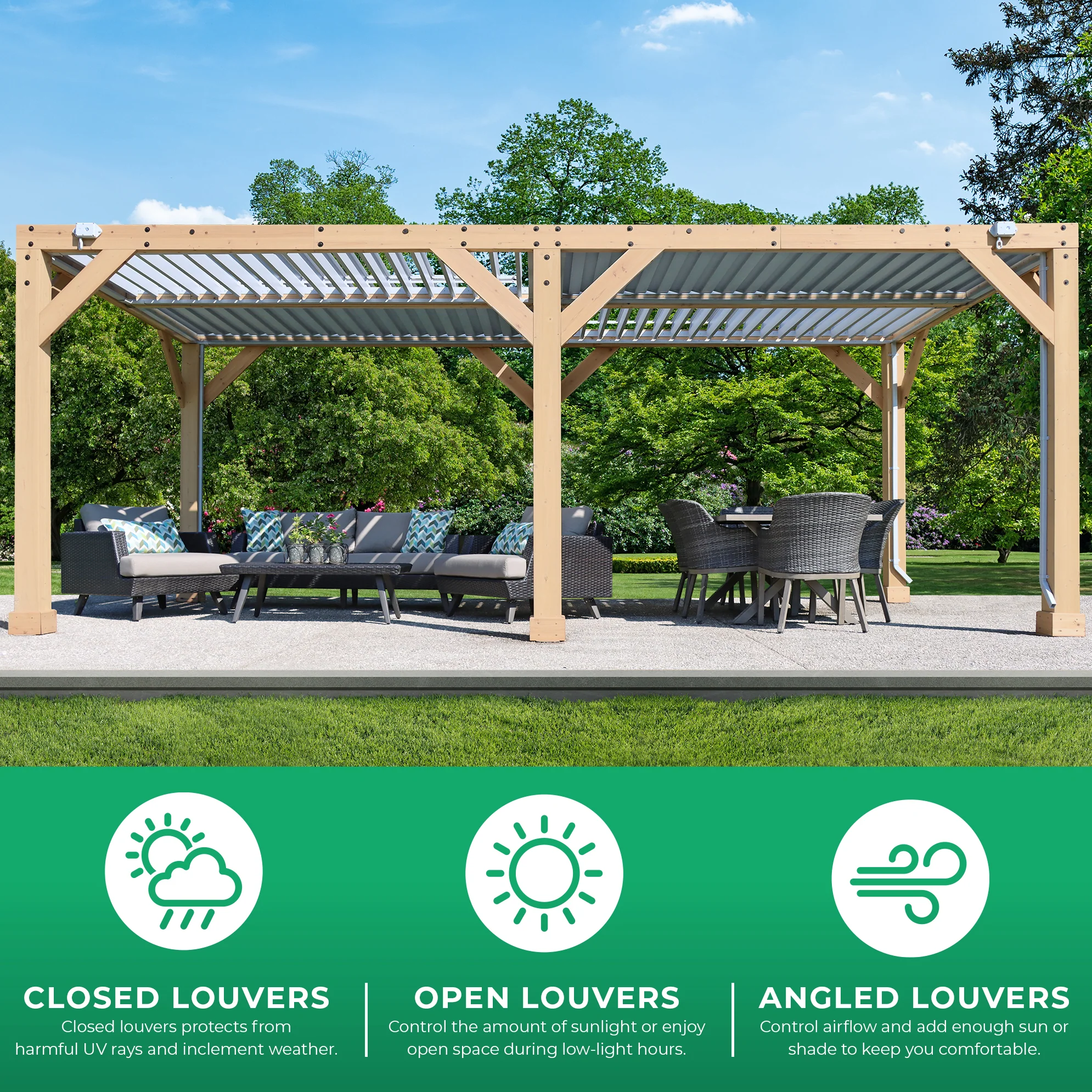 10 x 20 Meridian Wooden Louvered Pergola - Image 6