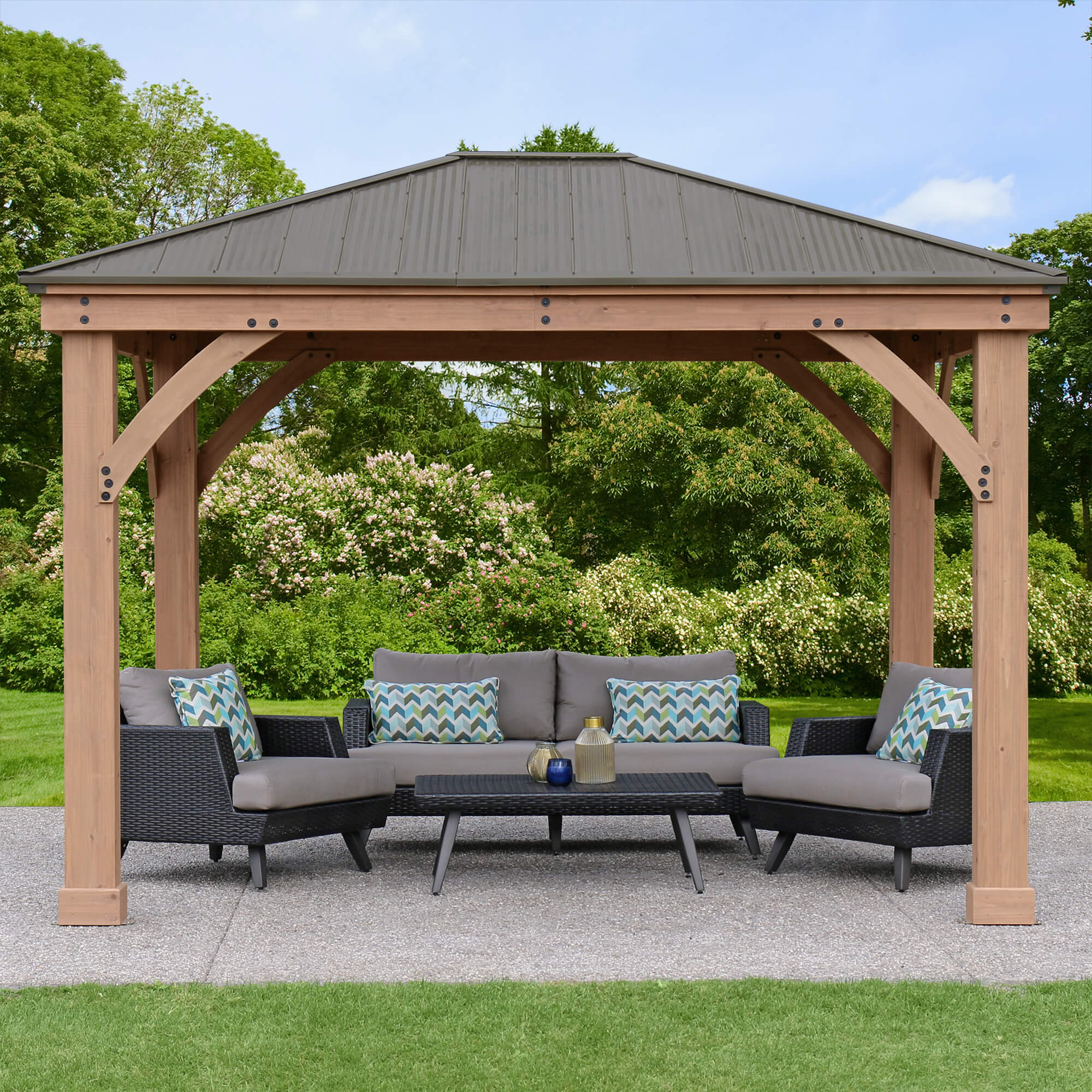 12 x 10 Wood Gazebo with Aluminum Roof (Costco) - Image 3