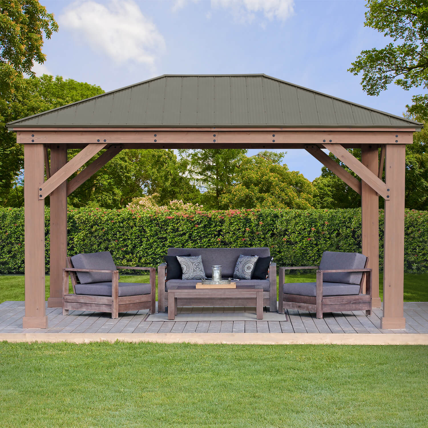 12 x 16 Wood Gazebo With Aluminum Roof (Costco) - Image 3
