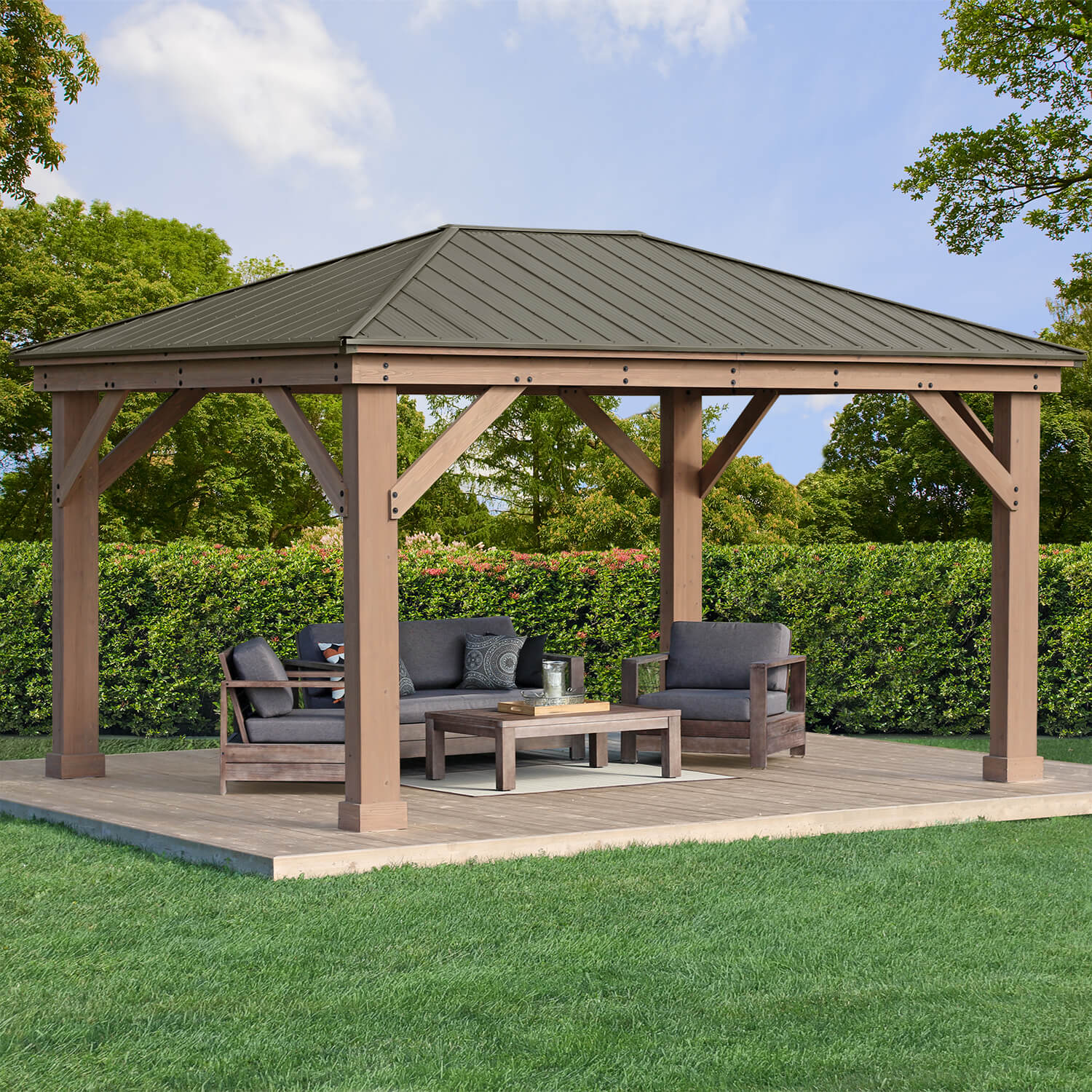 12 x 16 Wood Gazebo With Aluminum Roof (Costco) - Image 4